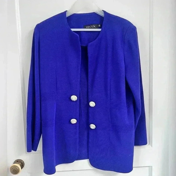 MISOOK Blue Open Blazer Button-Front Textured Knit Jacket LIKE NEW Size L - Picture 5 of 5